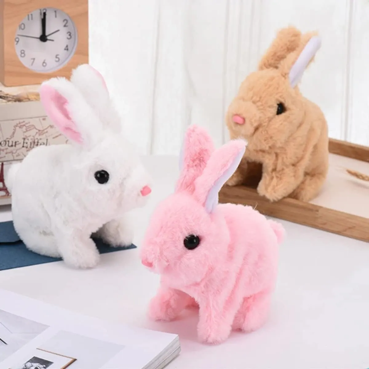 Upgrade My Realistic Bunny Toy, 2025 New Easter Plush Educational Interactive Bunnies Can Walk and Talk, Handmade Hopping Easter Realistic Bunny Toy for Kids (Brown, No Carrot)