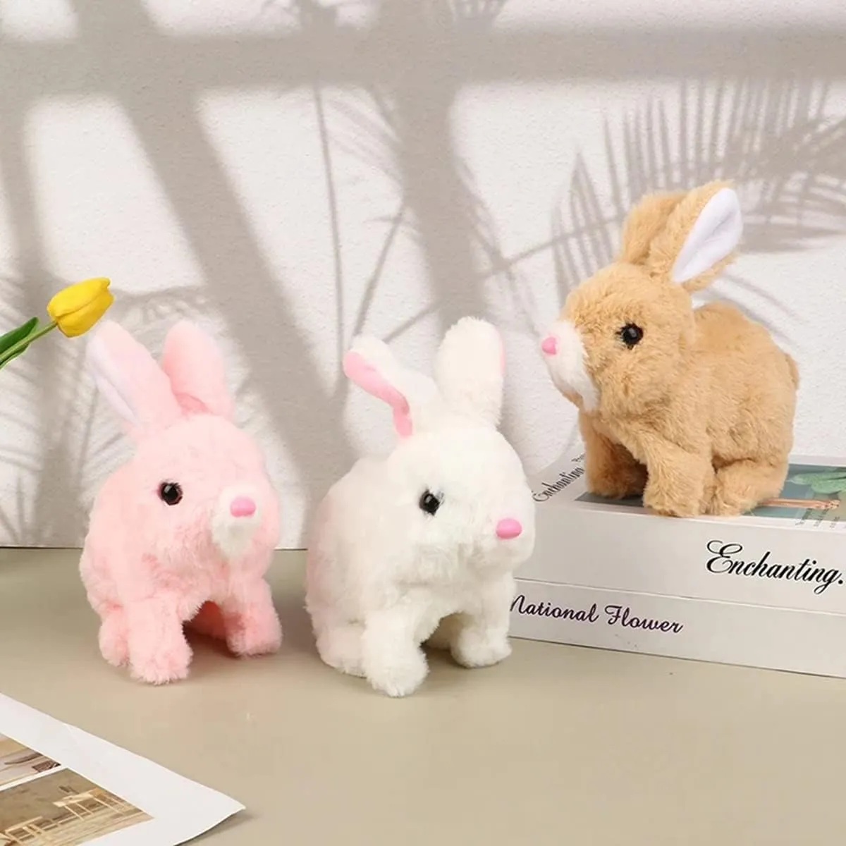 Upgrade My Realistic Bunny Toy, 2025 New Easter Plush Educational Interactive Bunnies Can Walk and Talk, Handmade Hopping Easter Realistic Bunny Toy for Kids (Brown, No Carrot)