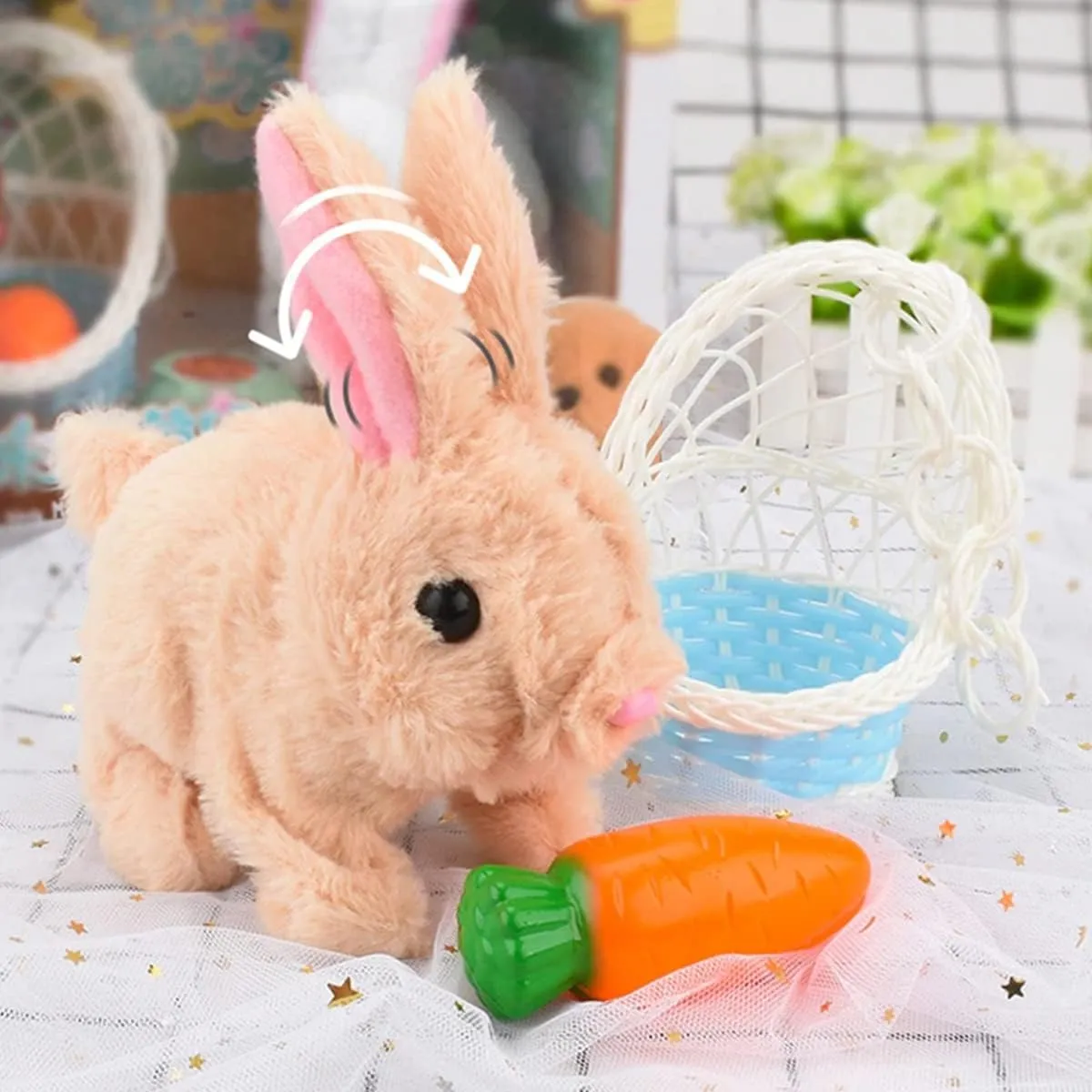 Upgrade My Realistic Bunny Toy, 2025 New Easter Plush Educational Interactive Bunnies Can Walk and Talk, Handmade Hopping Easter Realistic Bunny Toy for Kids (Brown, No Carrot)