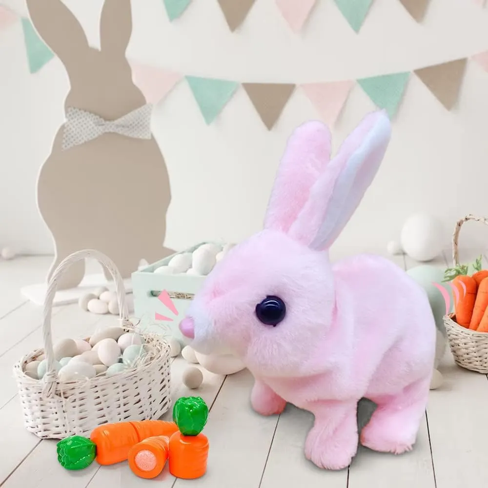 Upgrade My Realistic Bunny Toy, 2025 New Easter Plush Educational Interactive Bunnies Can Walk and Talk, Handmade Hopping Easter Realistic Bunny Toy for Kids (Brown, No Carrot)
