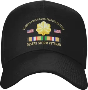 US Army O-4 Major O4 MAJ Field Officer Ranks Desert Storm Veteran Baseball Cap Adjustable Safety Classic Golf Hat Running Outdoor Activities Breathable Lightweight