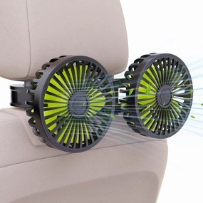 USB Car Cooling Fans for Backseat: Dual Head Car Fan for Kids 3 Speeds 360° Rotatable Vehicle Rear Headrest Fans 5V Powerful Electric Air Circulation Fan for Sedan SUV RV Truck (Black Green)