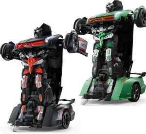 V992 Gray and Green Transform Robot RC Car, 1:14 Scale, 2-in-1 Robot Toy Car with Sound & Light Effects, Gesture Sensing, Automatic Deformation, Ideal Gift for Boys and Girls