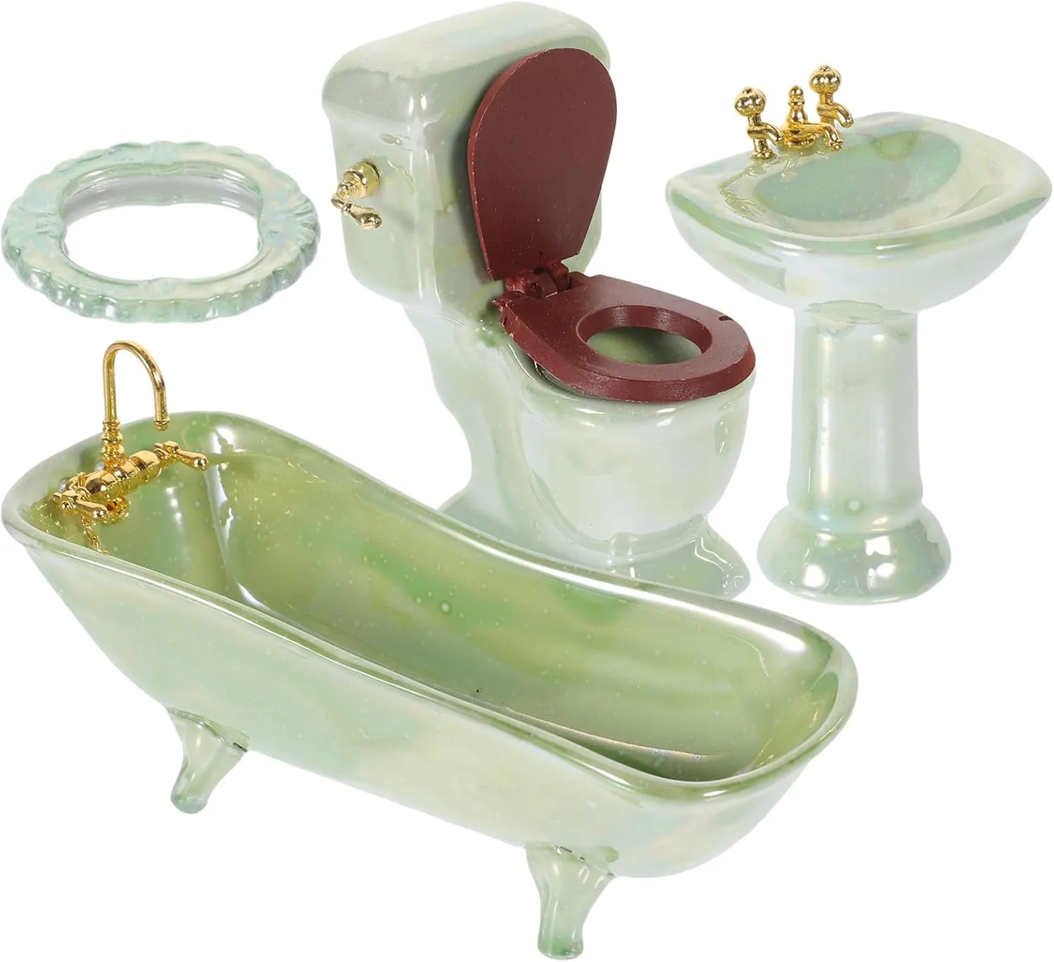 Vaguelly 1set Miniature Bathroom Furniture Dollhouse Accessories Bathtub Toilet Wash Basin Mirror Safe Cute Adornments for Dollhouses