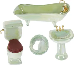 Vaguelly 1set Miniature Bathroom Furniture Dollhouse Accessories Bathtub Toilet Wash Basin Mirror Safe Cute Adornments for Dollhouses