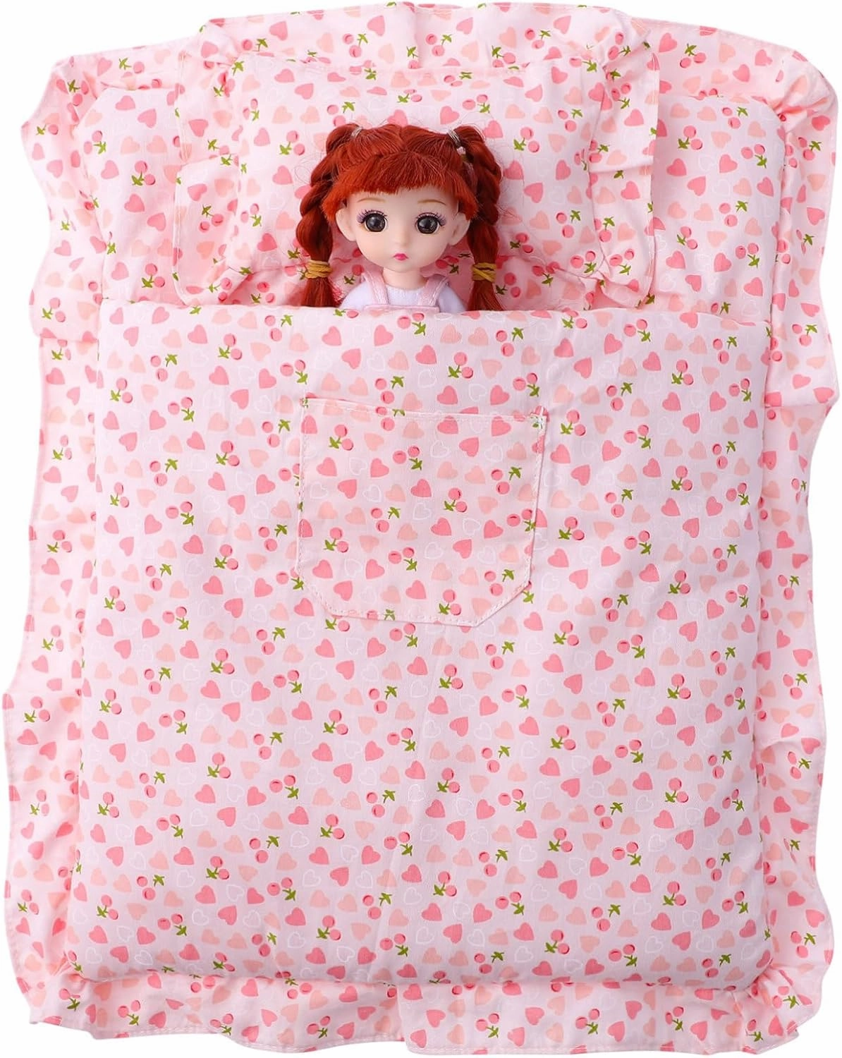 Vaguelly 1set Miniature Strawberry Sleeping Bag for Dolls Cozy Bedding Cute Patterns Soft for Dollhouse Bedroom Decoration Quick Setup for Realistic Play