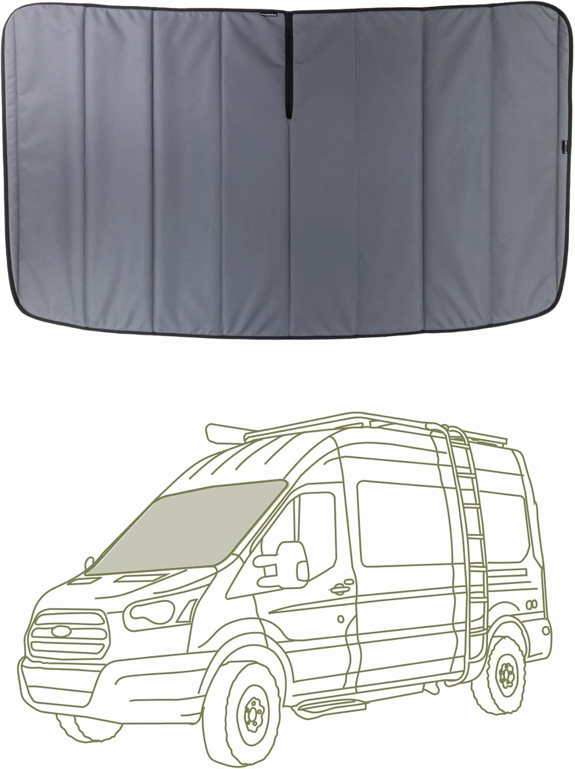 VanEssential Stealth Insulated Blackout Front Windshield Window Cover Designed for Ford Transit Van Medium and High Roof Year 2015 to Current - Charcoal Gray