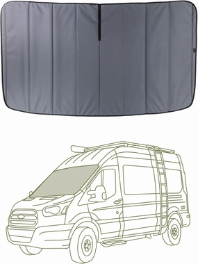 VanEssential Stealth Insulated Blackout Front Windshield Window Cover Designed for Ford Transit Van Medium and High Roof Year 2015 to Current - Charcoal Gray