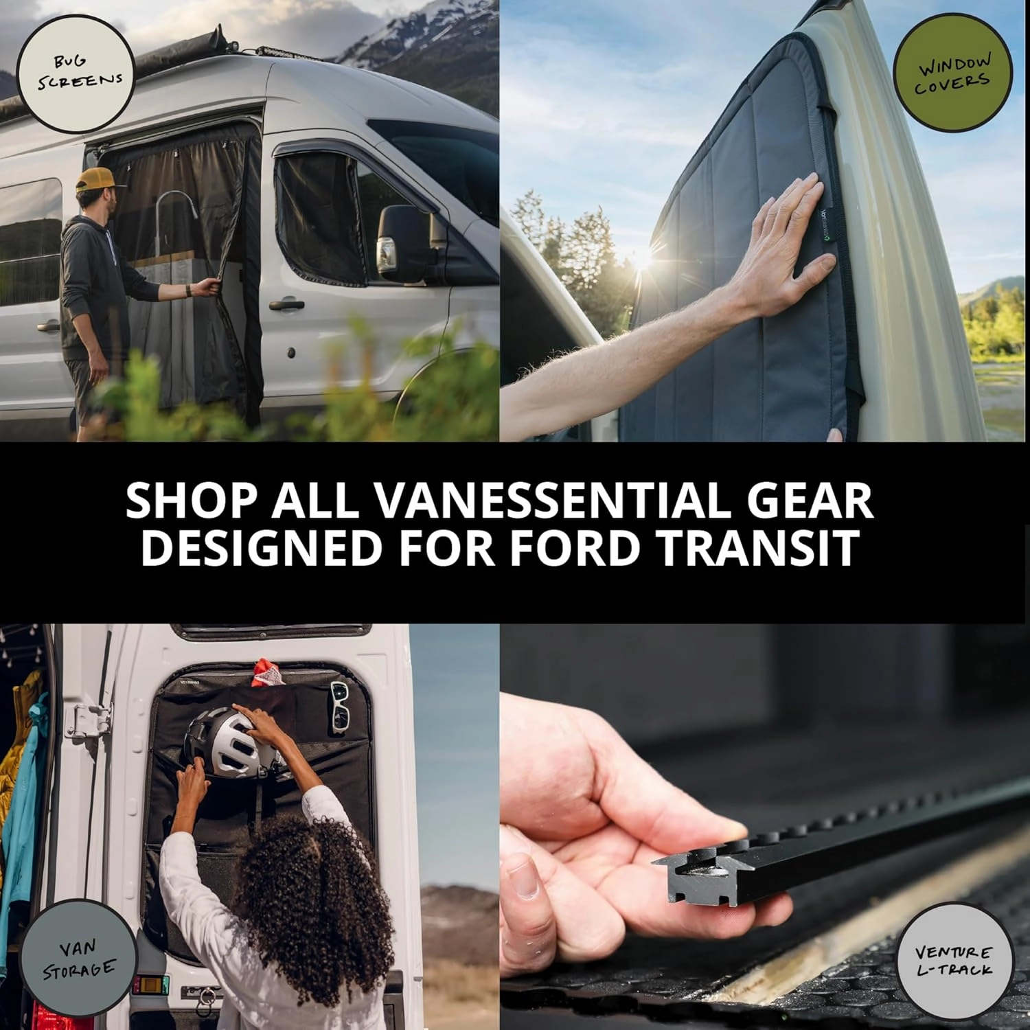 VanEssential Stealth Insulated Blackout Front Windshield Window Cover Designed for Ford Transit Van Medium and High Roof Year 2015 to Current - Charcoal Gray