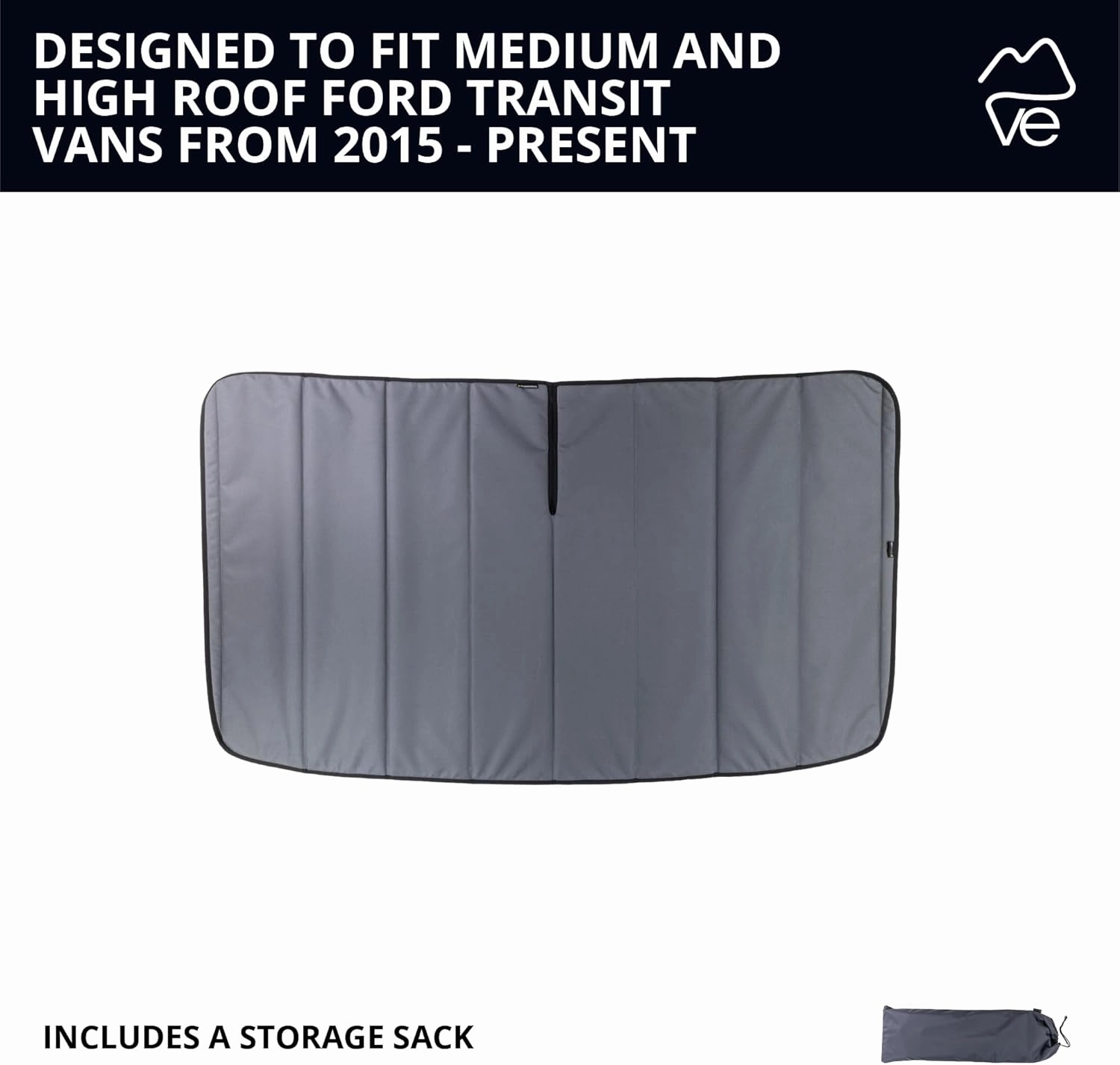 VanEssential Stealth Insulated Blackout Front Windshield Window Cover Designed for Ford Transit Van Medium and High Roof Year 2015 to Current - Charcoal Gray