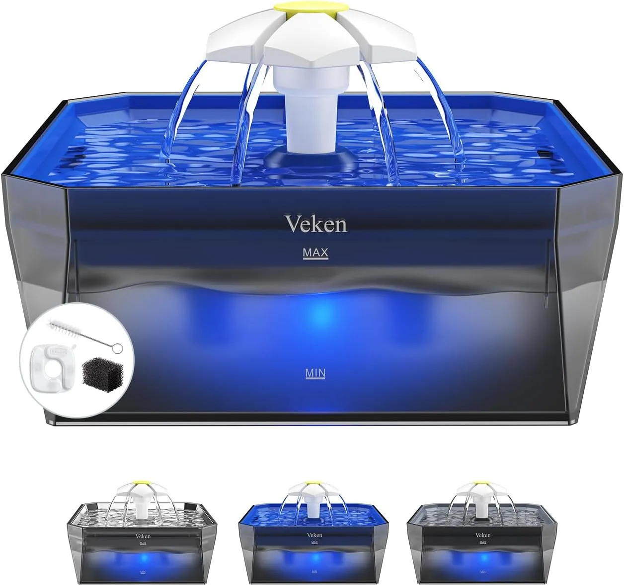Veken Small Pet-Friendly Cat Water Fountain with Quiet Pump, Easy to Clean & Assemble, 50oz Mini Pet Water Dispenser for Cats, Dogs and Small Animals, Blue