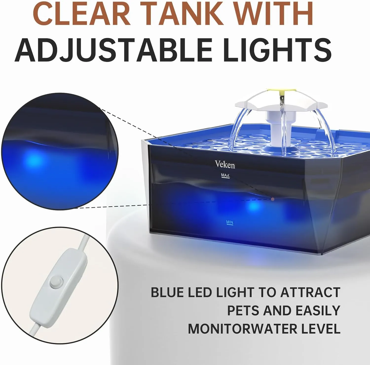 Veken Small Pet-Friendly Cat Water Fountain with Quiet Pump, Easy to Clean & Assemble, 50oz Mini Pet Water Dispenser for Cats, Dogs and Small Animals, Blue