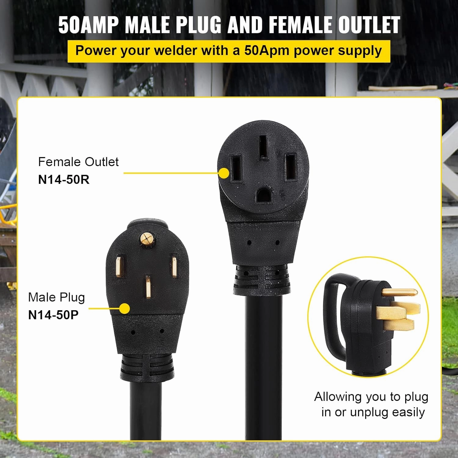 VEVOR 50 FT 50 Amp RV Extension Cord NEMA N14-50P to N14-50R, 125 / 250V Heavy Duty STW 6/3  8/1 RV Power Cord, for EV Charging and RV Trailer Campers