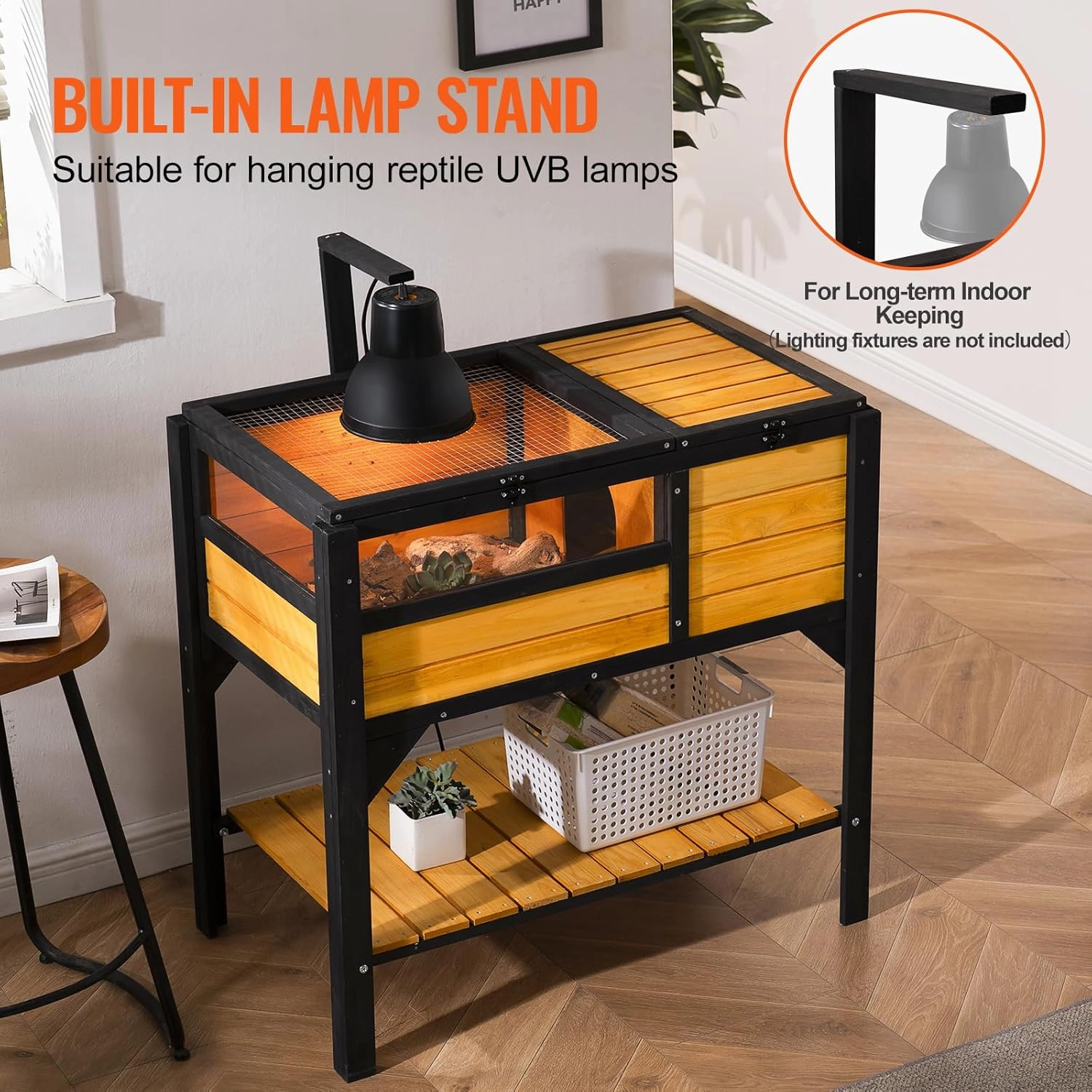 VEVOR Tortoise Habitat, Cedar Wooden Tortoise House Indoor & Outdoor, Tortoise Enclosure with Light Stand, Reptile Enclosure Small Animal Cage with Stand Legs for Gecko, Lizard, Snake