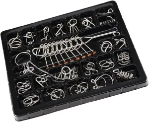 VICASKY 25pcs Brain Teaser Metal Wire Puzzle Iq Brain Puzzle Buckle Game for Boy Girl Adults Engaging Educational Toy for Family Fun