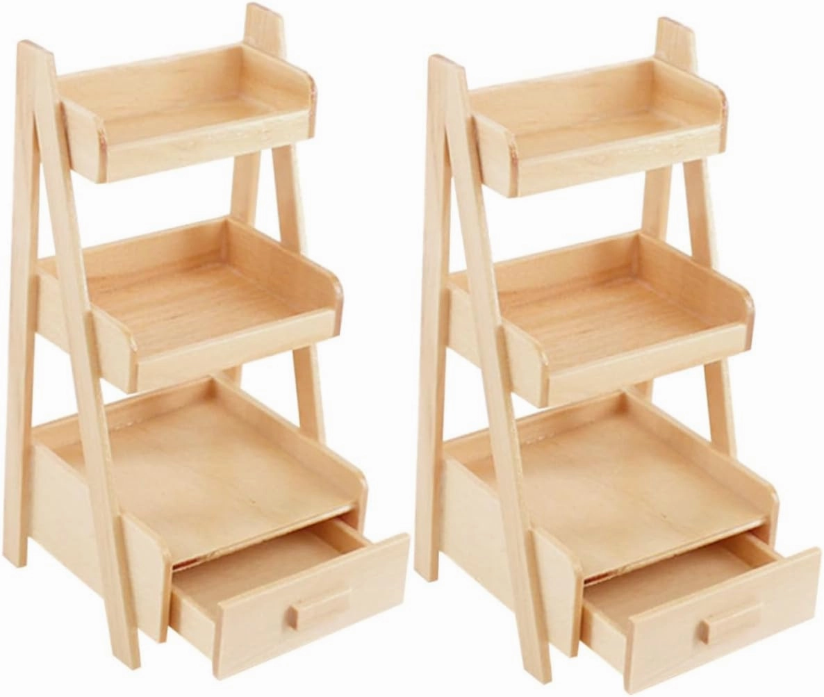 VICASKY Cute Miniature Shelves 2 Pieces Mini House Decor Wooden Mini Furniture Ideal for Boys and Girls' Room and Dollhouse Accessories