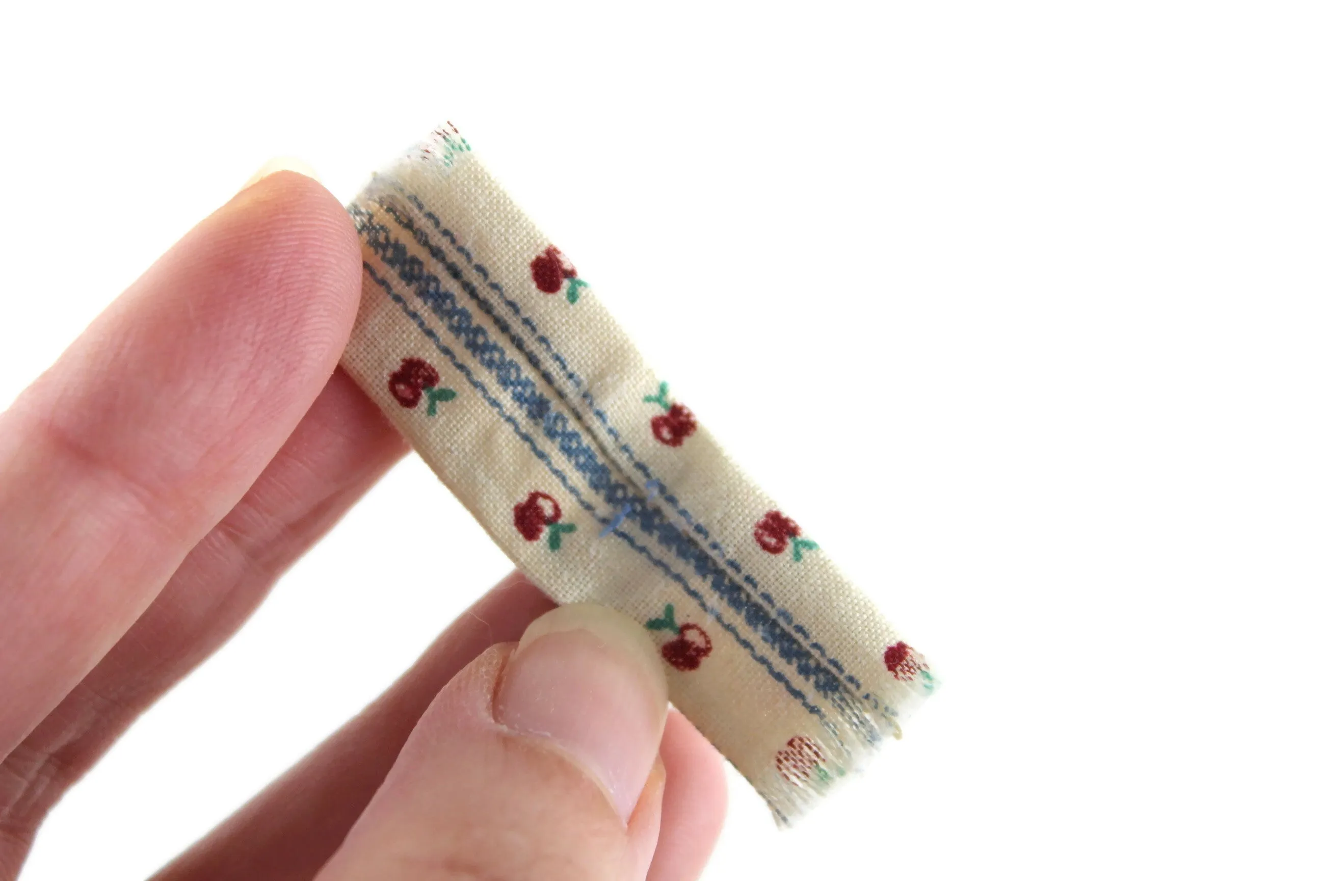Vintage 1:12 Miniature Dollhouse Blue Stripe and Red Apple Print Dishtowel