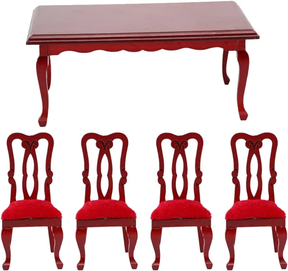 Vintage Dining Chair Set Mini Furniture Miniature Table and Stool Set Tiny House Furniture Model
