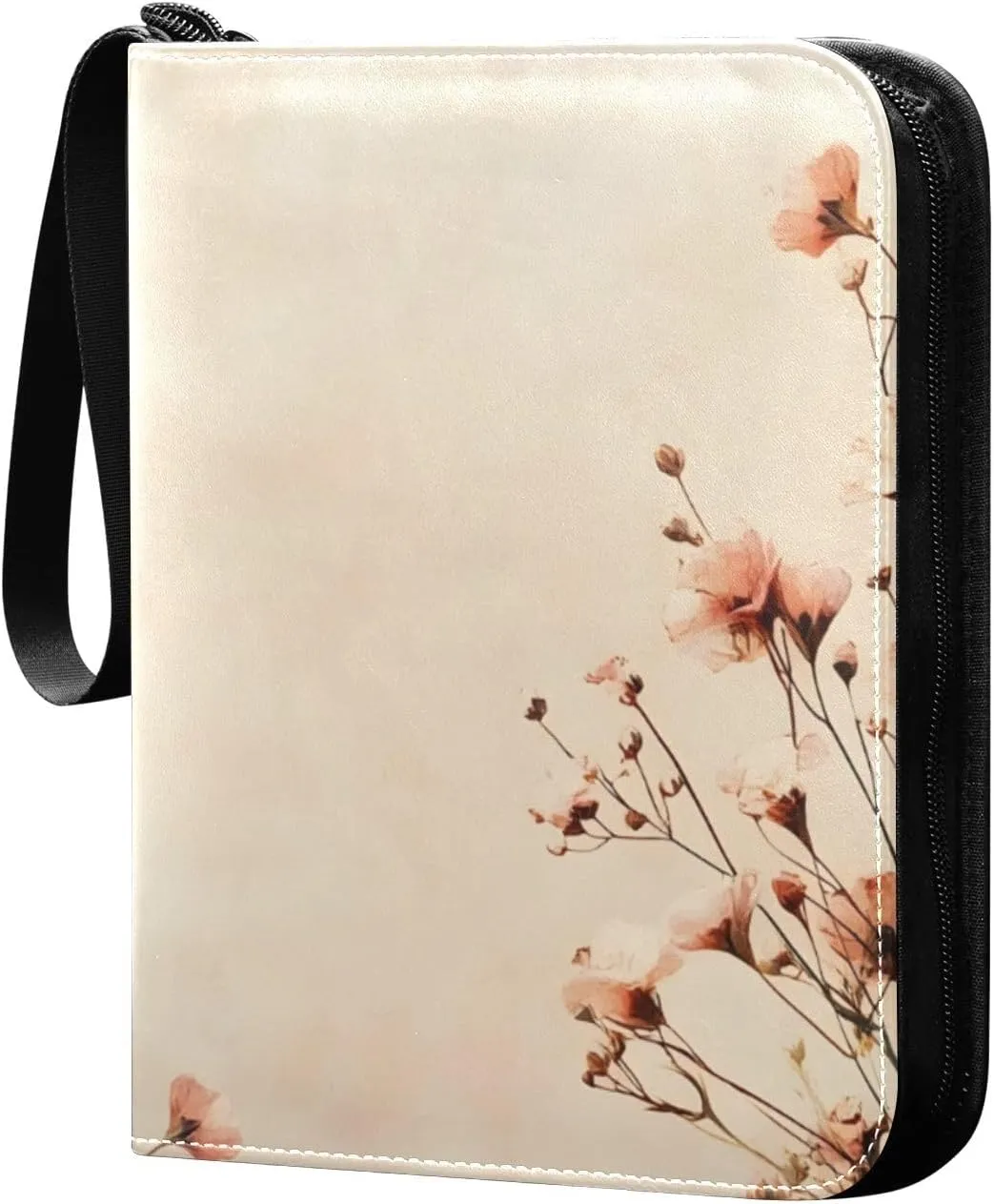 Vintage Field Flowers Card Binder 4 Pocket Trading Card Album Fits 400 Sports/Game Cards, PU Cover 3 Ring Card Collection with 50 Removable Sleeves