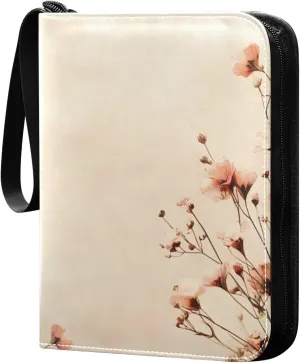 Vintage Field Flowers Card Binder 4 Pocket Trading Card Album Fits 400 Sports/Game Cards, PU Cover 3 Ring Card Collection with 50 Removable Sleeves