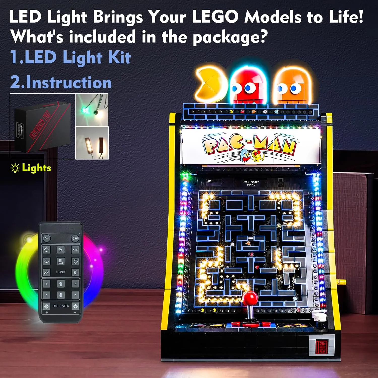 VONADO LED Light Kit Compatible with Pac-Man Arcade Machine (NO Model), Remote Control Lighting Compatible with 10323 (ONLY Lights)