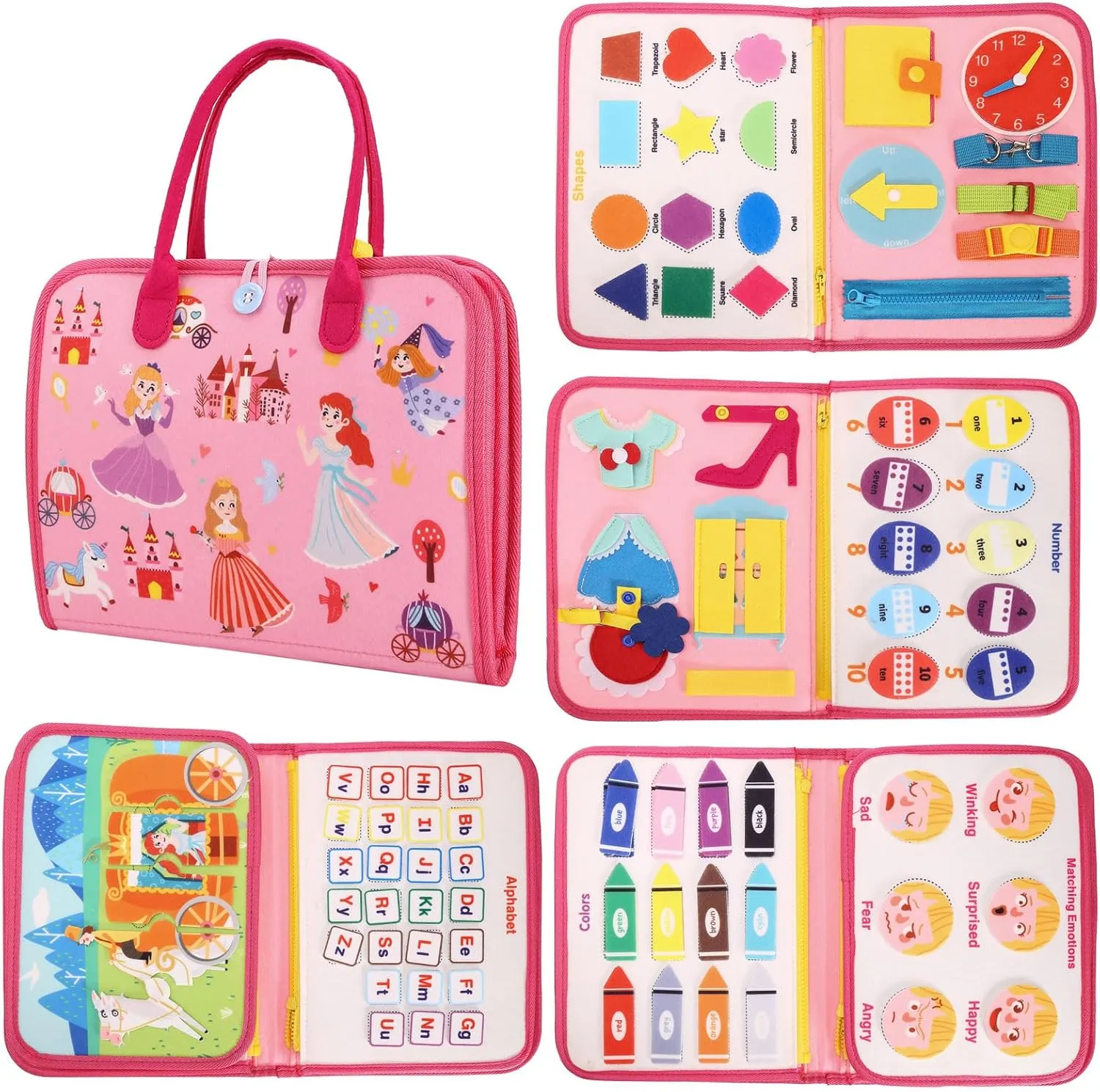W Busy Board Montessori Toy for Toddler 1-3 Year Old, Educational Activity Sensory Board Preschool Learning Fine Motor Skills Toys, Travel Toys Quiet Book Gift for Kids