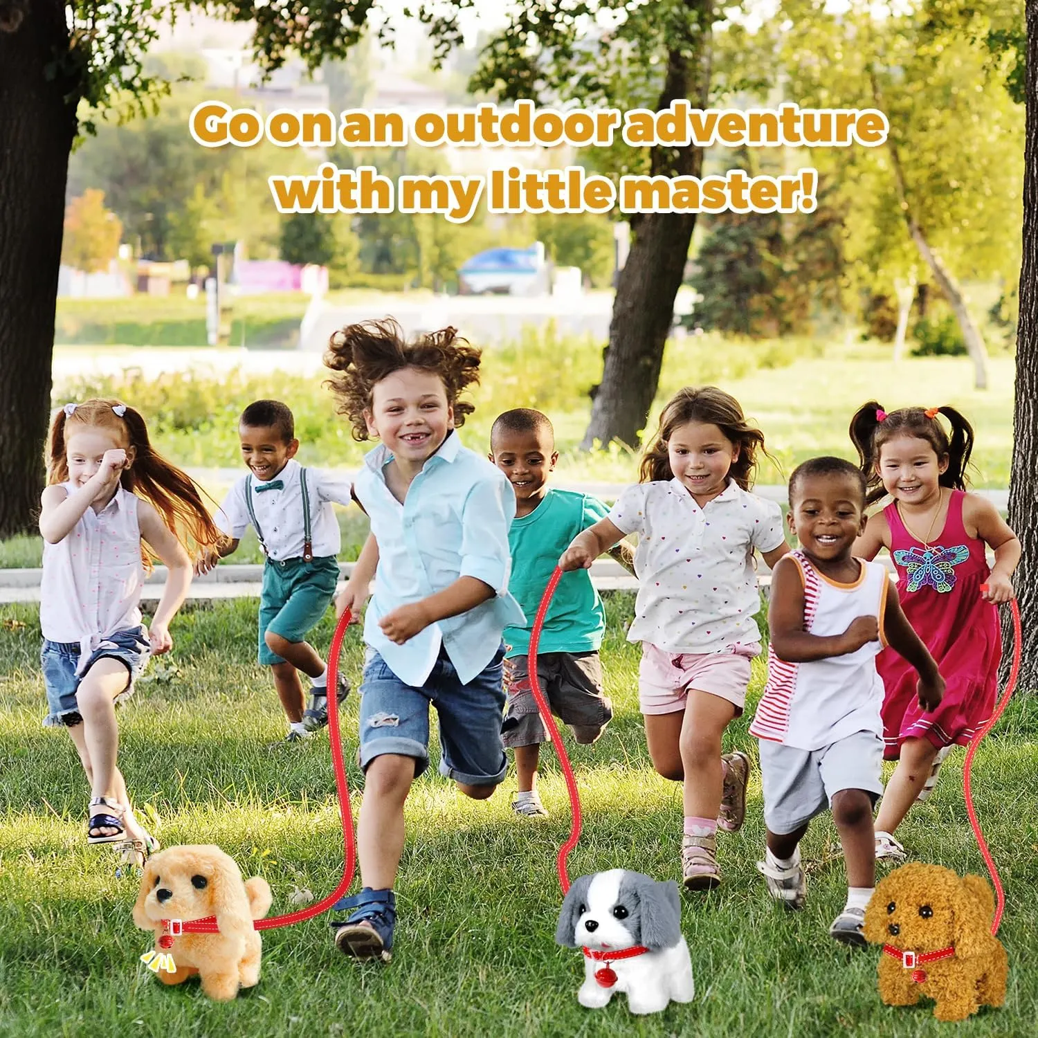 Walking Barking Plush Puppy Toy Dog - Electronic Pet with Leash, Bell, Bone, Christmas Birthday Gifts for Kids Ages 3-8