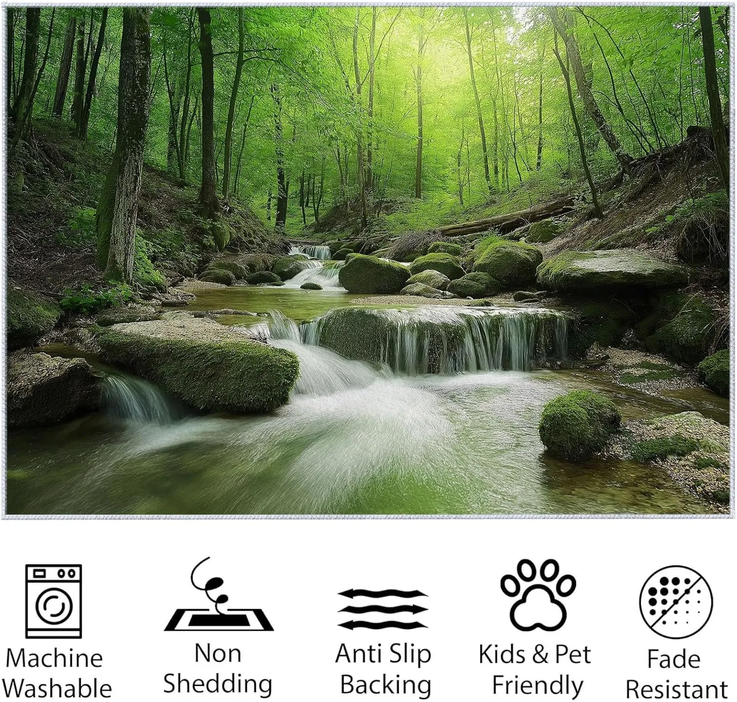 Washable Area Rugs 4 x 6 ft Carpet, Jungle Scenery River Decor Rugs, Rock Plants Long Runner Non-Slip Rugs, Pet & Child Friendly Carpets, for Living Room Bedroom Kids Room