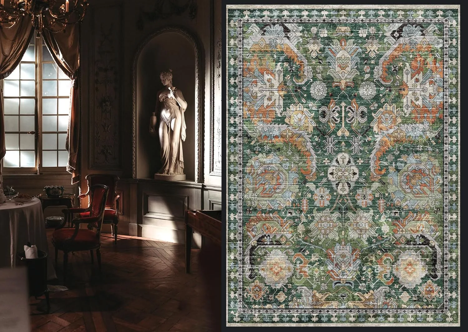 Washable Area Rugs - Perfect for Living Room, Bedroom, Kids Room, Nursery - Stain & Water Resistant Non-Slip, Pet & Child Friendly, Vintage Tribal Area Rugs (Green, 6' x 9')