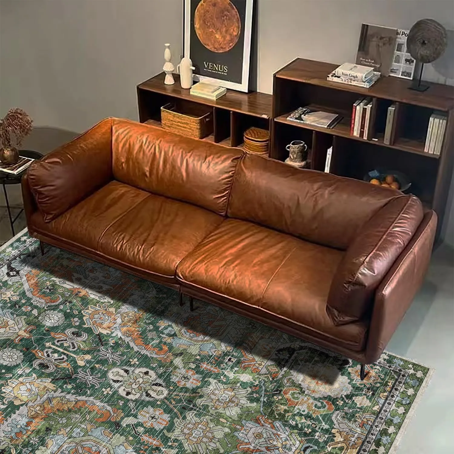 Washable Area Rugs - Perfect for Living Room, Bedroom, Kids Room, Nursery - Stain & Water Resistant Non-Slip, Pet & Child Friendly, Vintage Tribal Area Rugs (Green, 6' x 9')
