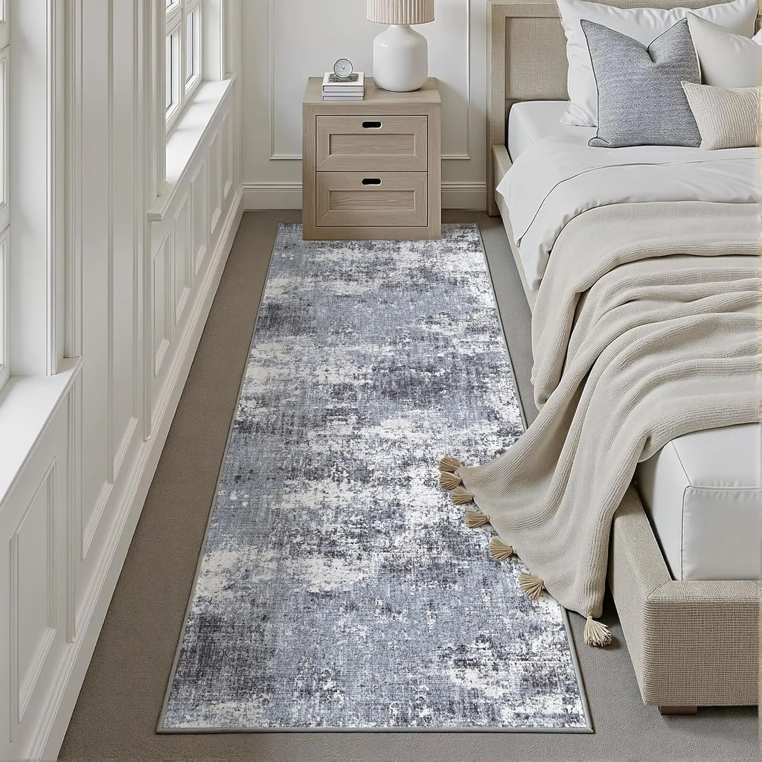 Washable Blue Runner Rug 2x6 Modern Abstract Hallway Carpet Neutral Soft Long Kitchen Runner Low Pile Non Slip Indoor Throw Rug for Entryway Bathroom Bedroom Laundry Living Room