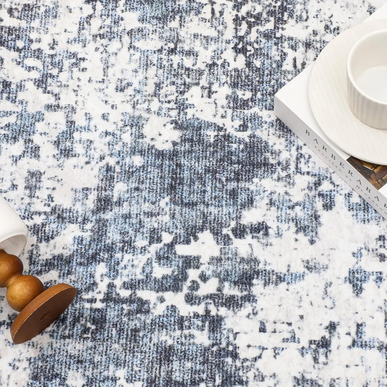 Washable Blue Runner Rug 2x6 Modern Abstract Hallway Carpet Neutral Soft Long Kitchen Runner Low Pile Non Slip Indoor Throw Rug for Entryway Bathroom Bedroom Laundry Living Room