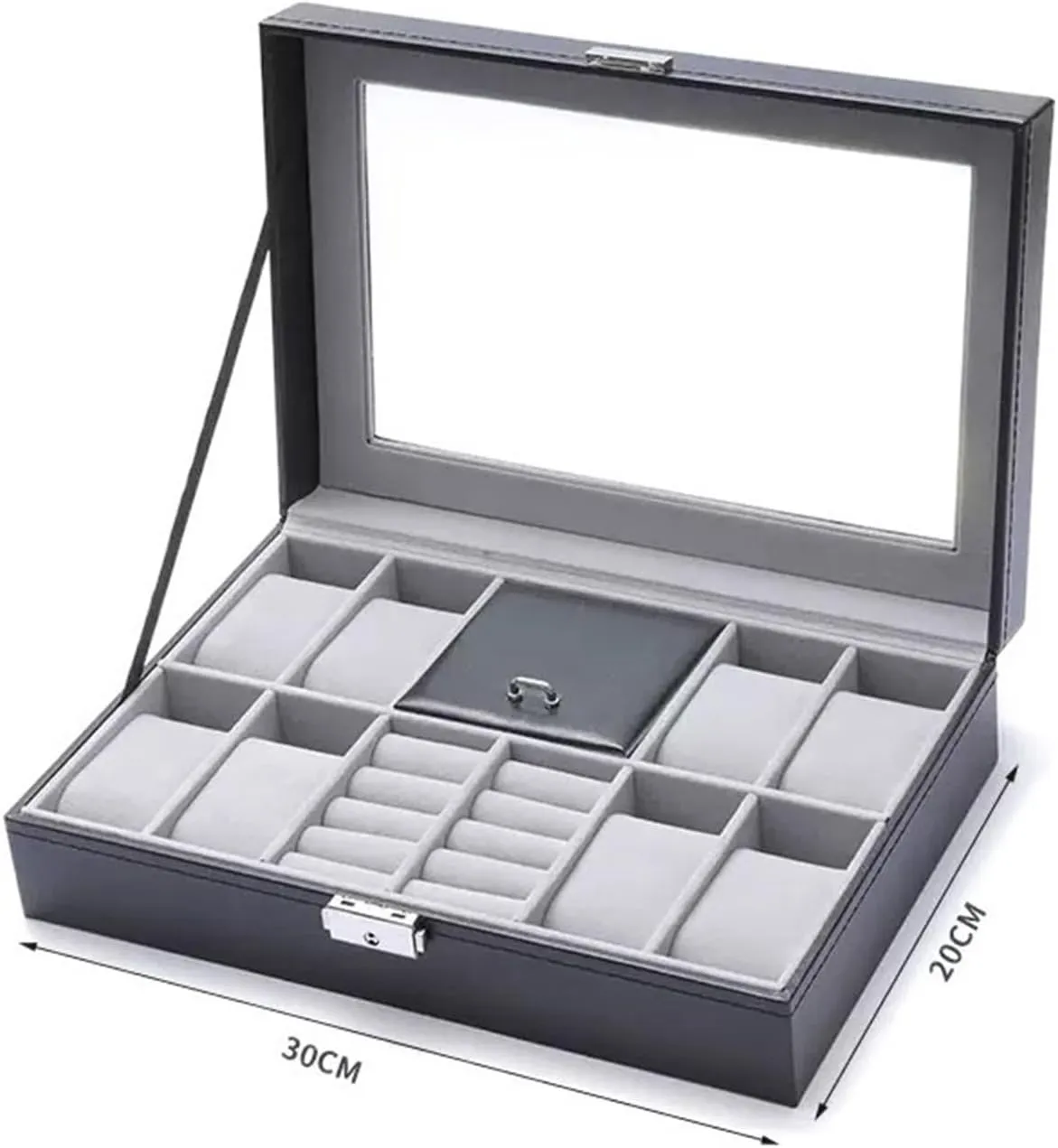 Watch Box Organizer Multifunctional Jewelry Storage Box Ring Watch Organizer PU Leather Watch Holder Jewelry Display Box watch case(Black)