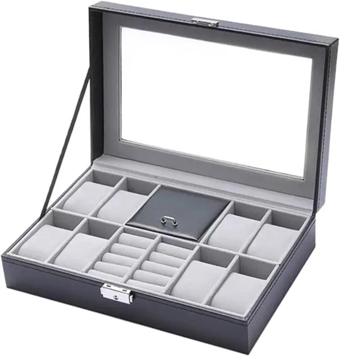 Watch Box Organizer Multifunctional Jewelry Storage Box Ring Watch Organizer PU Leather Watch Holder Jewelry Display Box watch case(Black)