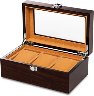Watch Box, Retro Watch Box Organizer, 3 Slot Watch Display Case, Watch Case for Men Women with Large Glass Lid