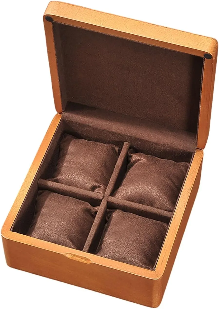 Watch Box, Watch Box Organizer for Men and Women, 4 Slot Watch Case Display Jewelry Organizer(Dark brown)