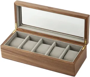 Watch Box, Watch Holder Organizer with Glass Lid, 5 Slot/10 Slot Watch Display Case Mens Watch Box Organizer, Wooden Watch Case for Men Watch Storage(Small)