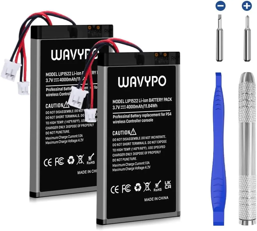 WAVYPO 2 Pack PS4 Controller Battery, 4000mAh Replacement for PS4/PS4 Pro/PS4 Slim PlayStation 4 Dualshock 4 Controller CUH-ZCT1H CUH-ZCT1E CUH-ZCT1U CUH-ZCT2U CUH-ZCT2