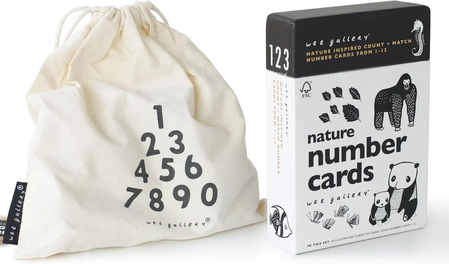 Wee Gallery Bamboo Numbers and Nature Number Cards Set - Educational Learning Toys for Baby, Toddler, Preschool Kids - Wooden Numbers and Animal Contrast Flashcards to Stimulate Early Development
