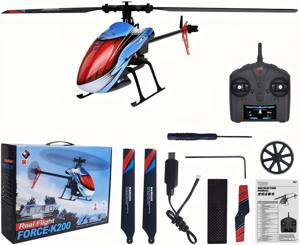 Weili K200 RC Helicopter Model, 4CH 6-Axis Gyro Single-Blade RC Helicopter with Altitude Hold & Optical Flow, Ideal Gift for Adults & Beginners - RTF