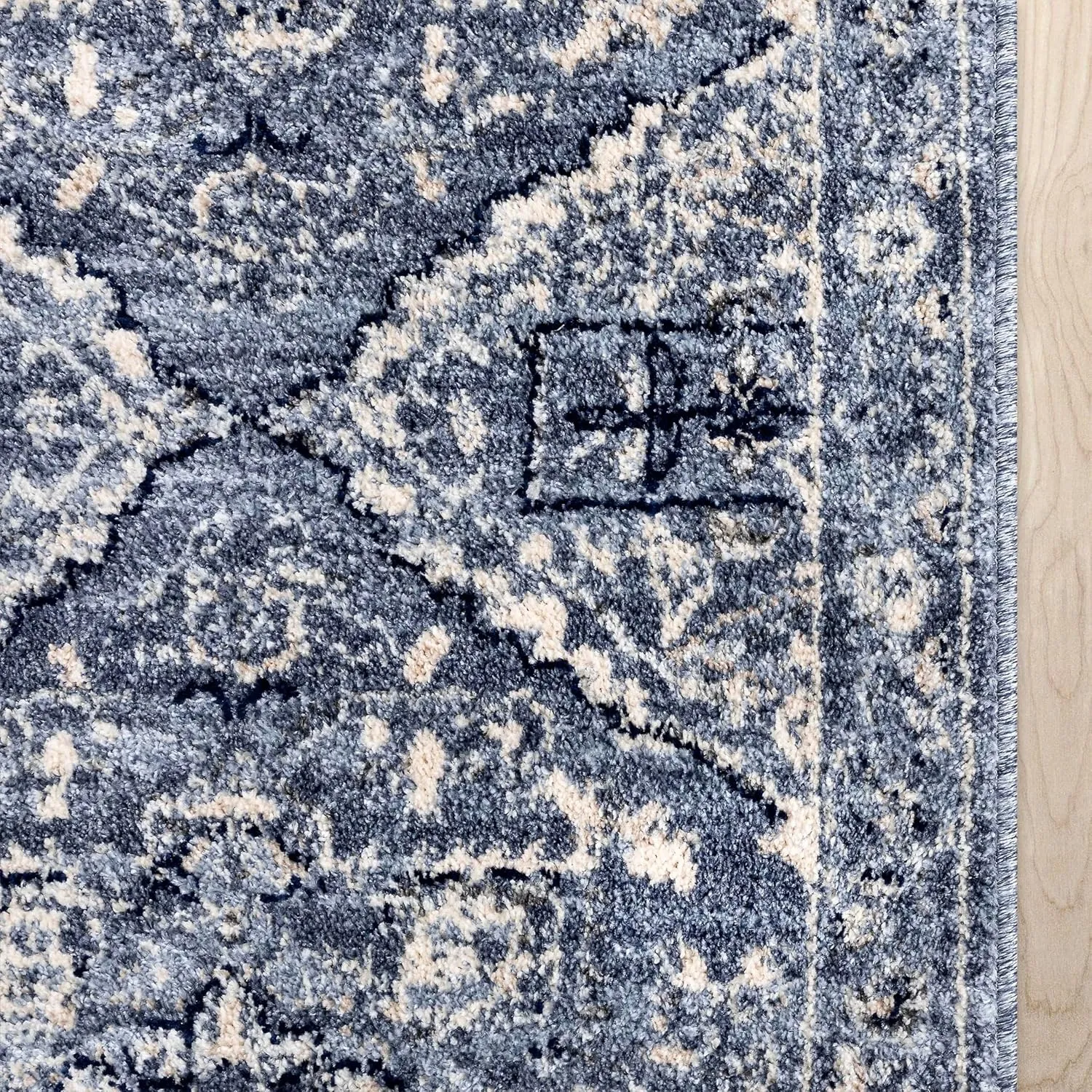 Well Woven Custom Size Hallway & Stair Runner - Omaha Camilla Medallion Denim Blue 27 Inches Wide x 17 Feet Long Runner (27" x 17' Runner) Rug - Kid & Pet Friendly, Easy to Clean, Soft Pile