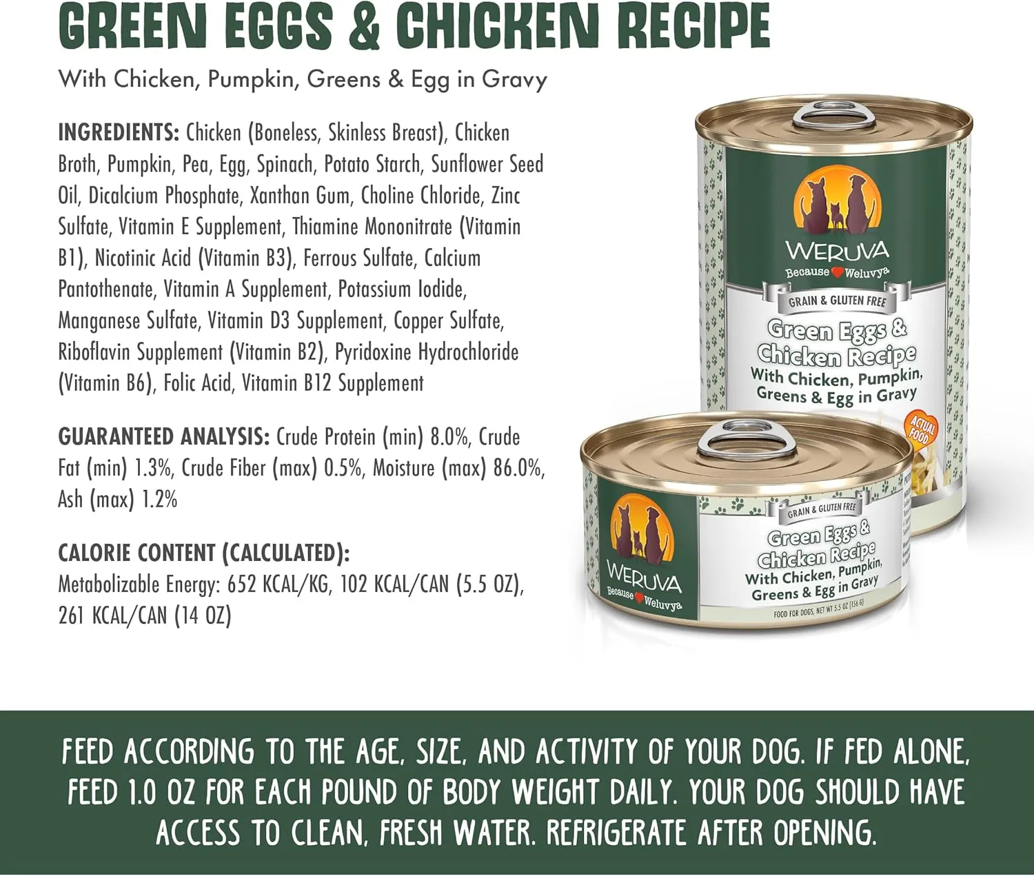 Weruva Classic Dog Food, Green Eggs & Chicken with Chicken Breast & Pumpkin in Gravy, 14oz Can (Pack of 12)