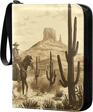 Western Desert Cowboy Card Binder 4 Pocket Collectible Trading Card Albums with 50 Sleeves Double Side PU Waterproof 3 Ring for Sports & Game Cards