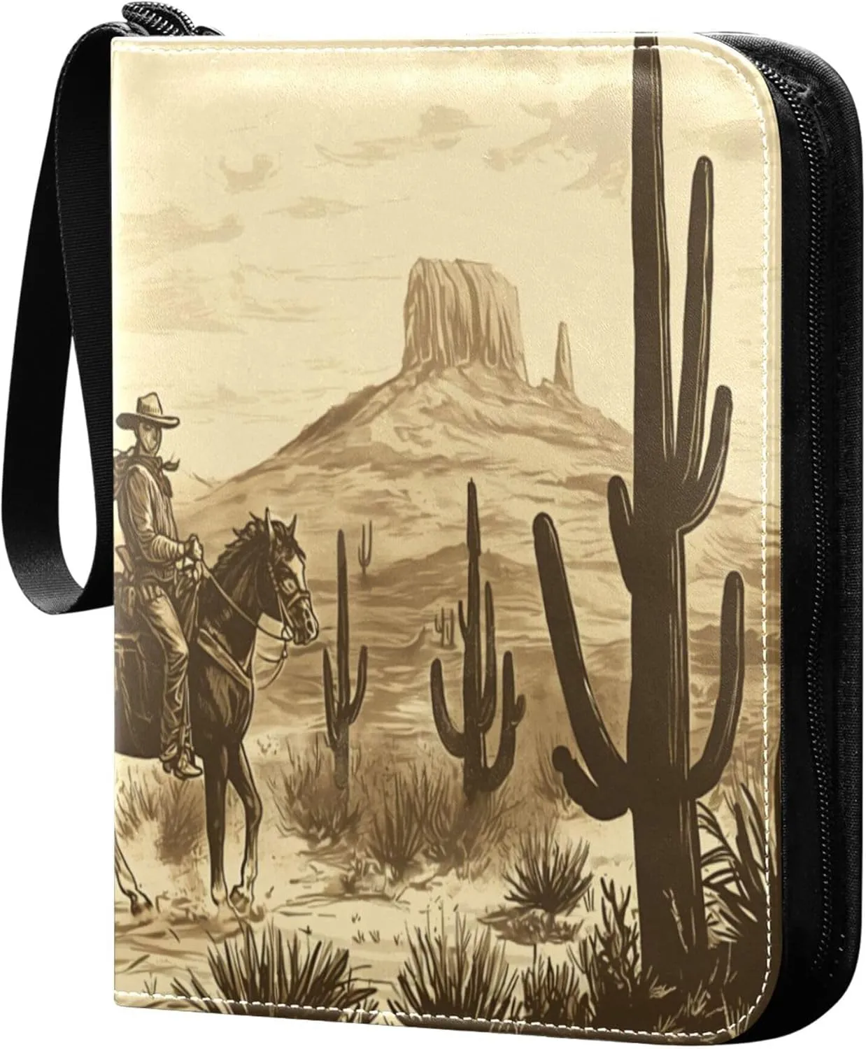 Western Desert Cowboy Card Binder 4 Pocket Collectible Trading Card Albums with 50 Sleeves Double Side PU Waterproof 3 Ring for Sports & Game Cards