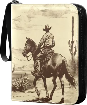 Western Desert Cowboy Card Binder 4 Pocket Collectible Trading Card Albums with 50 Sleeves Double Side PU Waterproof 3 Ring for Sports & Game Cards
