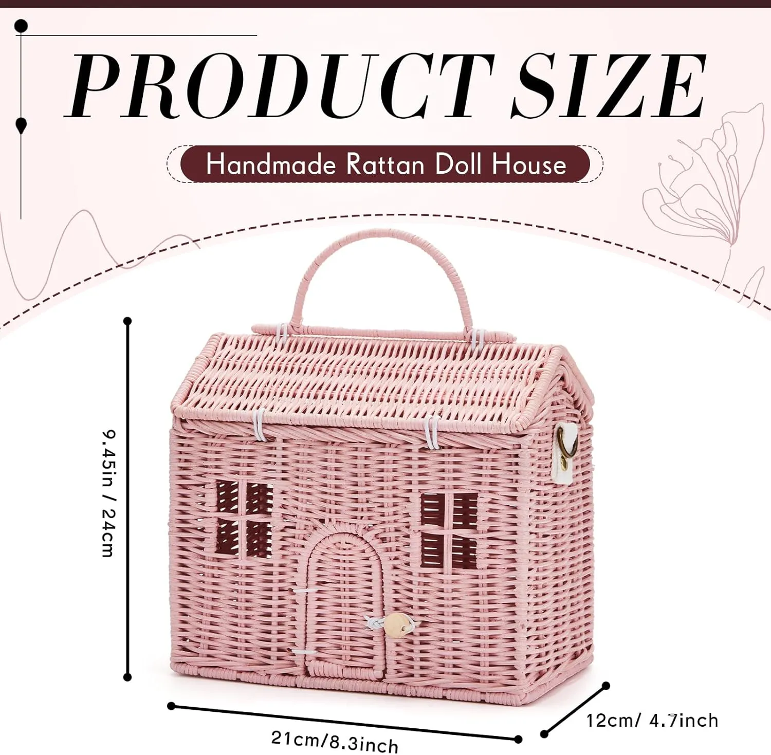 Wettarn Handmade Rattan Doll House Rattan House Shape Shoulder Bag Wicker Basket with Lid for Doll Toys Storage Basket Small Dollhouses Cute Woven Handcrafted Artwork Gift(Pink)