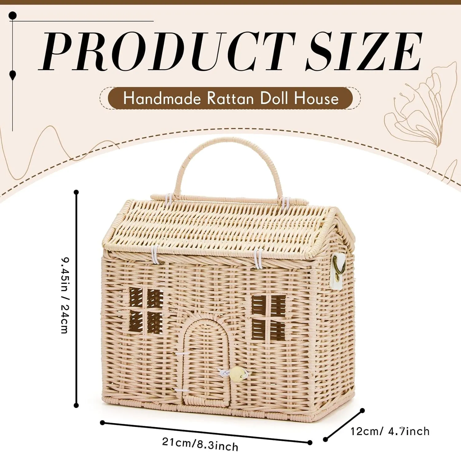 Wettarn Handmade Rattan Doll House Rattan House Shape Shoulder Bag Wicker Basket with Lid for Doll Toys Storage Basket Small Dollhouses Cute Woven Handcrafted Artwork Gift(Wood Color)