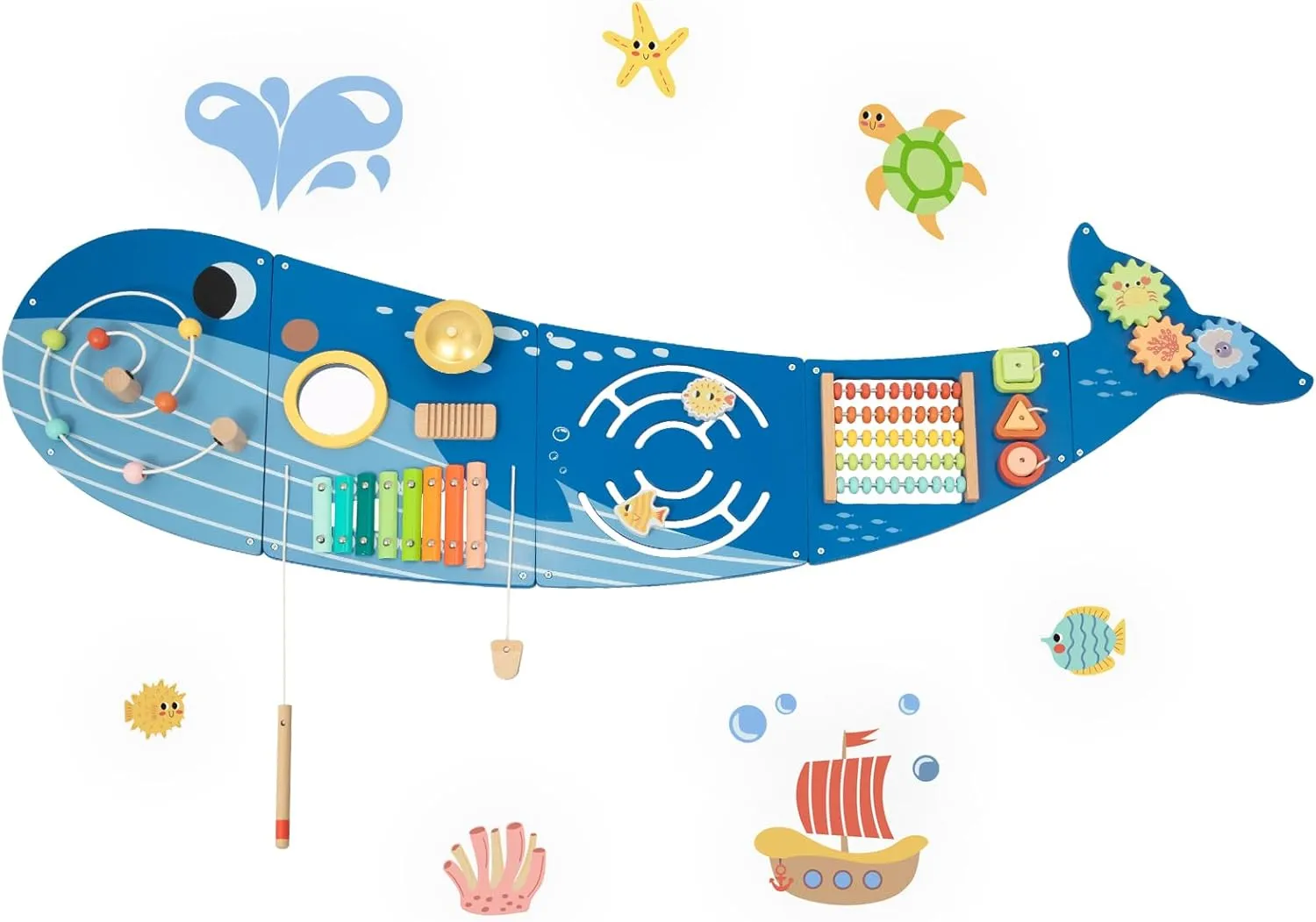 Whale Wall Busy Board Panel, Montessori Sensory Toy, Toddler Learning Activity Center, Toddler Learning Activity Center, Interactive Toys, Wooden Sensory Wall Develops Kids Skills in All Aspects