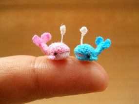 Whale Couple In Love - Micro Mini Crochet Pink and Blue Whale - Made to Order