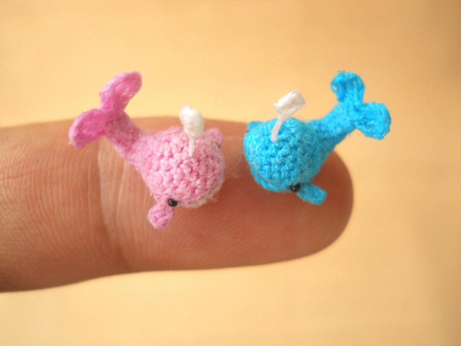 Whale Couple In Love - Micro Mini Crochet Pink and Blue Whale - Made to Order